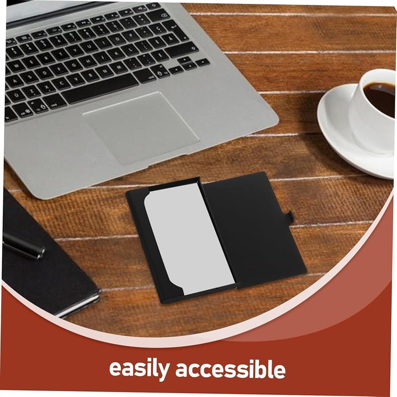 Wood Grain Metal Business Card Holder Slim Sturdy Storage Box For Office Home - Image 3